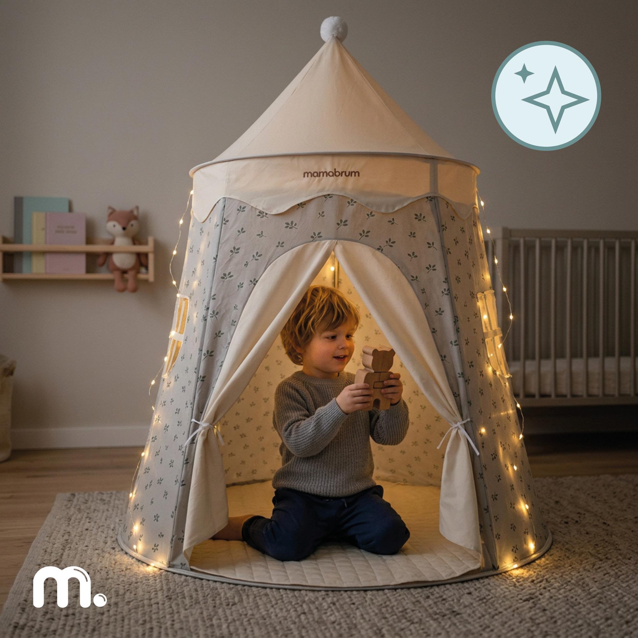 Voir la diapositive 2 : MAMABRUM Tente Tipi Château de Jeu Enfant Avec Structure Bois et Lumère LED Mamabrum