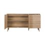 Voir la diapositive 6 : SWEEEK Buffet de rangement. Eva.  décor bois et cannage arrondi. 2 portes 3 tiroirs. buffet bas. L 150 x l 39 x H 79cm