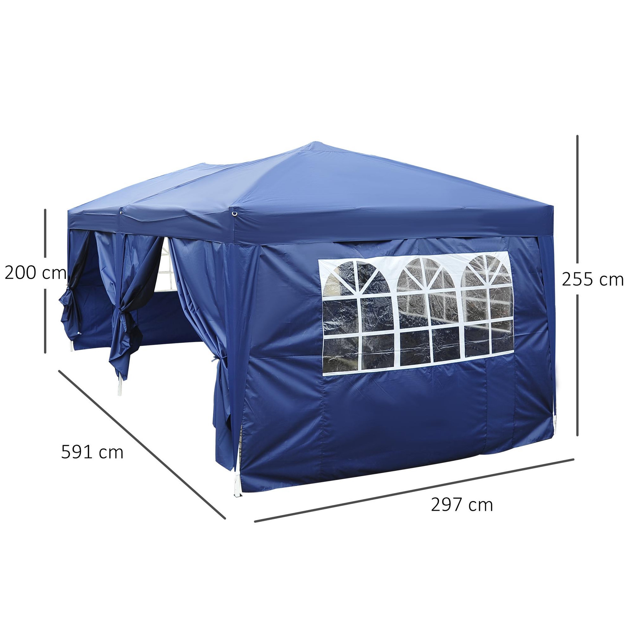 Voir la diapositive 3 : HOMCOM Tonnelle tente de reception pliante pavillon chapiteau barnum 5,91L x 2,97l x 2,55H cm bleu cote demontables