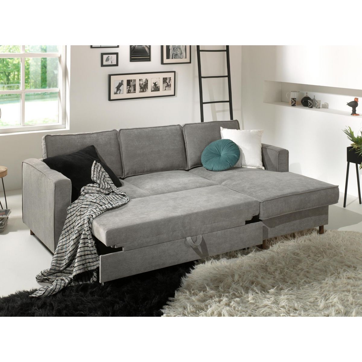 LISA DESIGN Jake - canapé d'angle droit - convertible avec coffre - 4 places - en velours côtelé