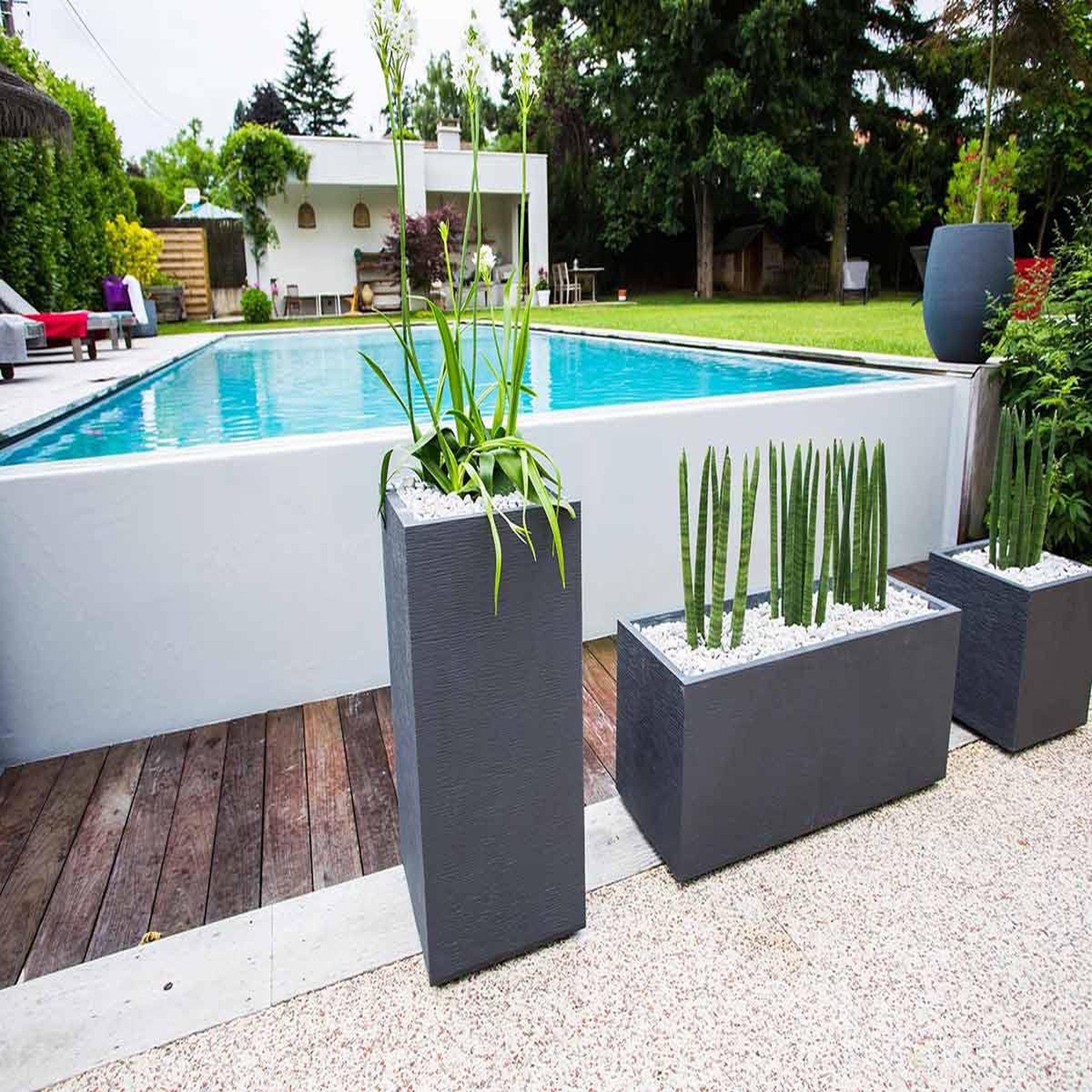 Voir la diapositive 2 : Eda Pot de fleurs carré haut graphit - 39,5 x 39,5 x 80 cm - 31 l - gris anthracite - eda