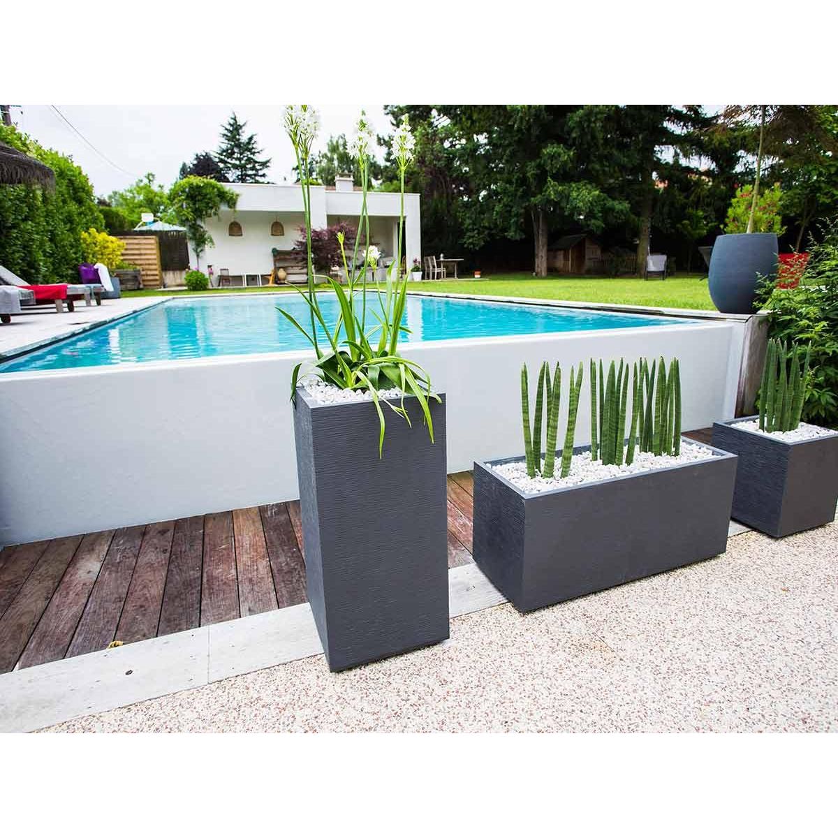 Eda Pot de fleurs carré Haut Graphit - 39,5 x 39,5 x 80 cm - 31 L - Gris anthracite - Eda