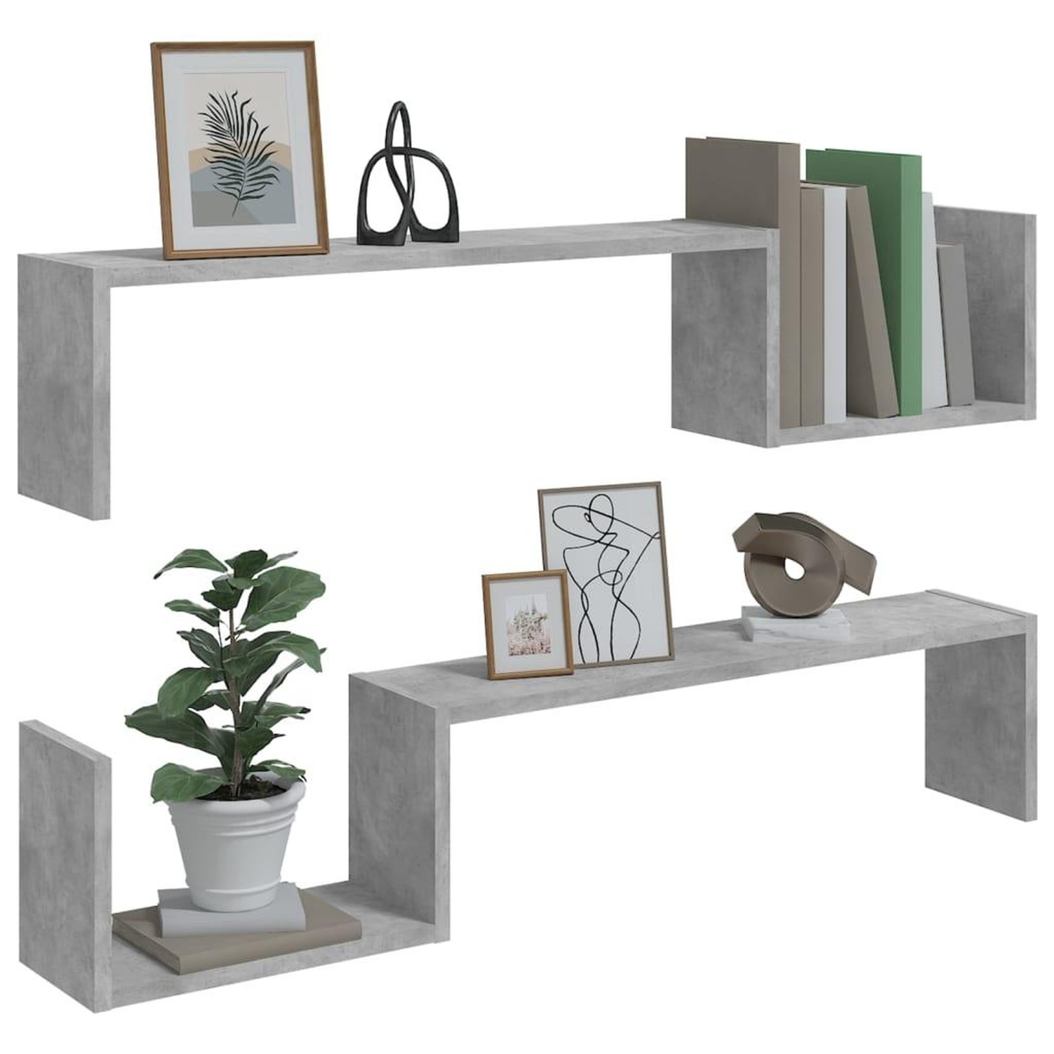 Voir la diapositive 4 : VIDAXL Etageres murales 2 pcs gris beton 100x15x20cm bois d'ingenierie