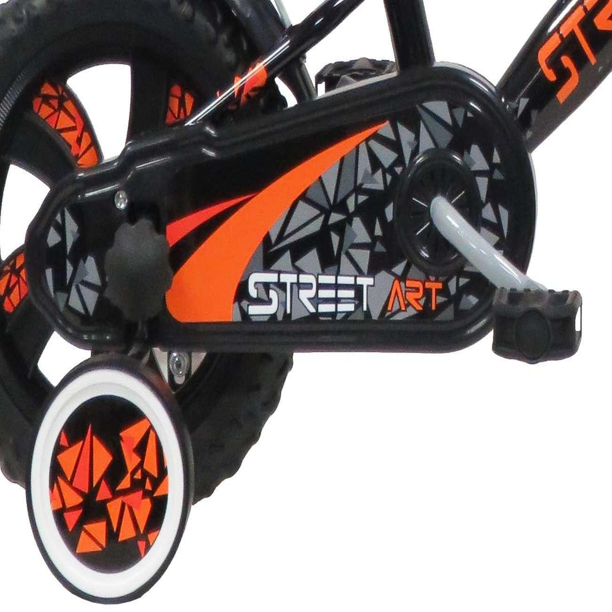 Voir la diapositive 4 : Vélo enfant - Modèle 12  Garçon Street Art pour enfant de 85/100 cm avec stabilisateurs - Guidon type BMX avec mousse décorative - Porte bidon - 1 frein + roues bâtons
