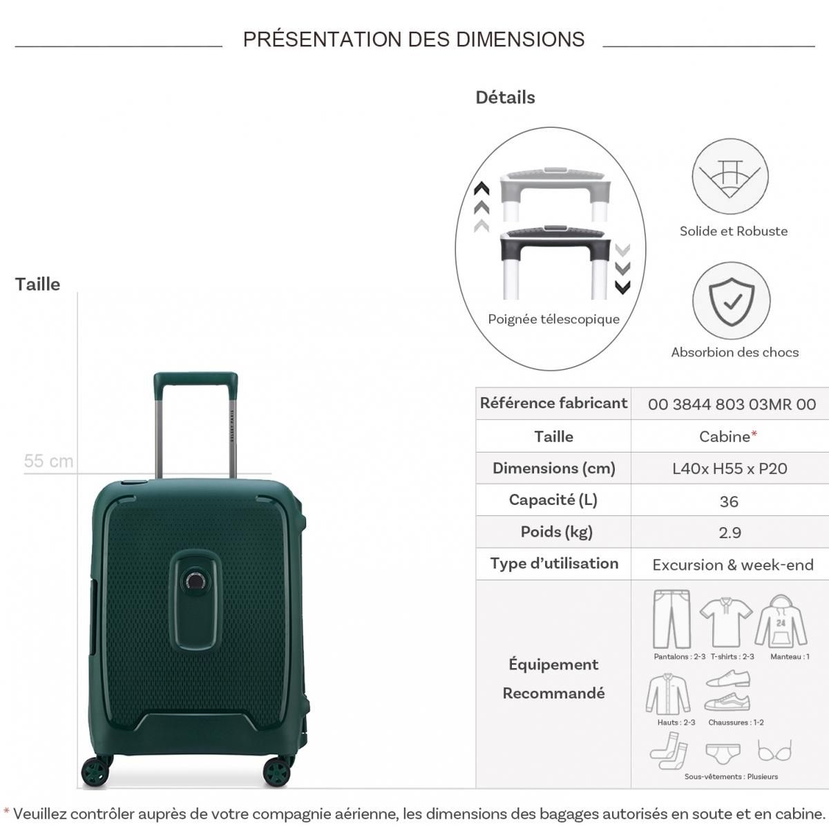 Delsey Valise Cabine Rigide Moncey 803 TSA Polypropylène