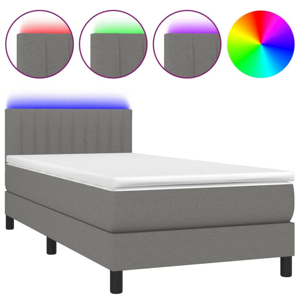 VIDAXL Sommier a lattes de lit avec matelas et LED Gris fonce 80x200cm