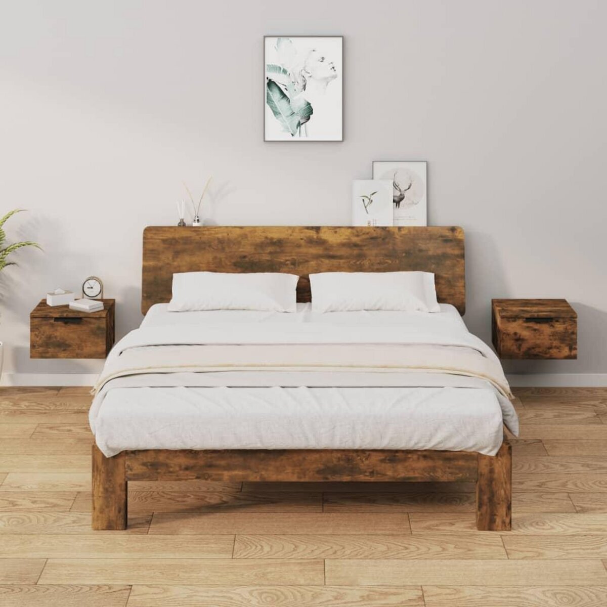 VIDAXL Tables de chevet murales 2 pcs Chene fume 34x30x20 cm