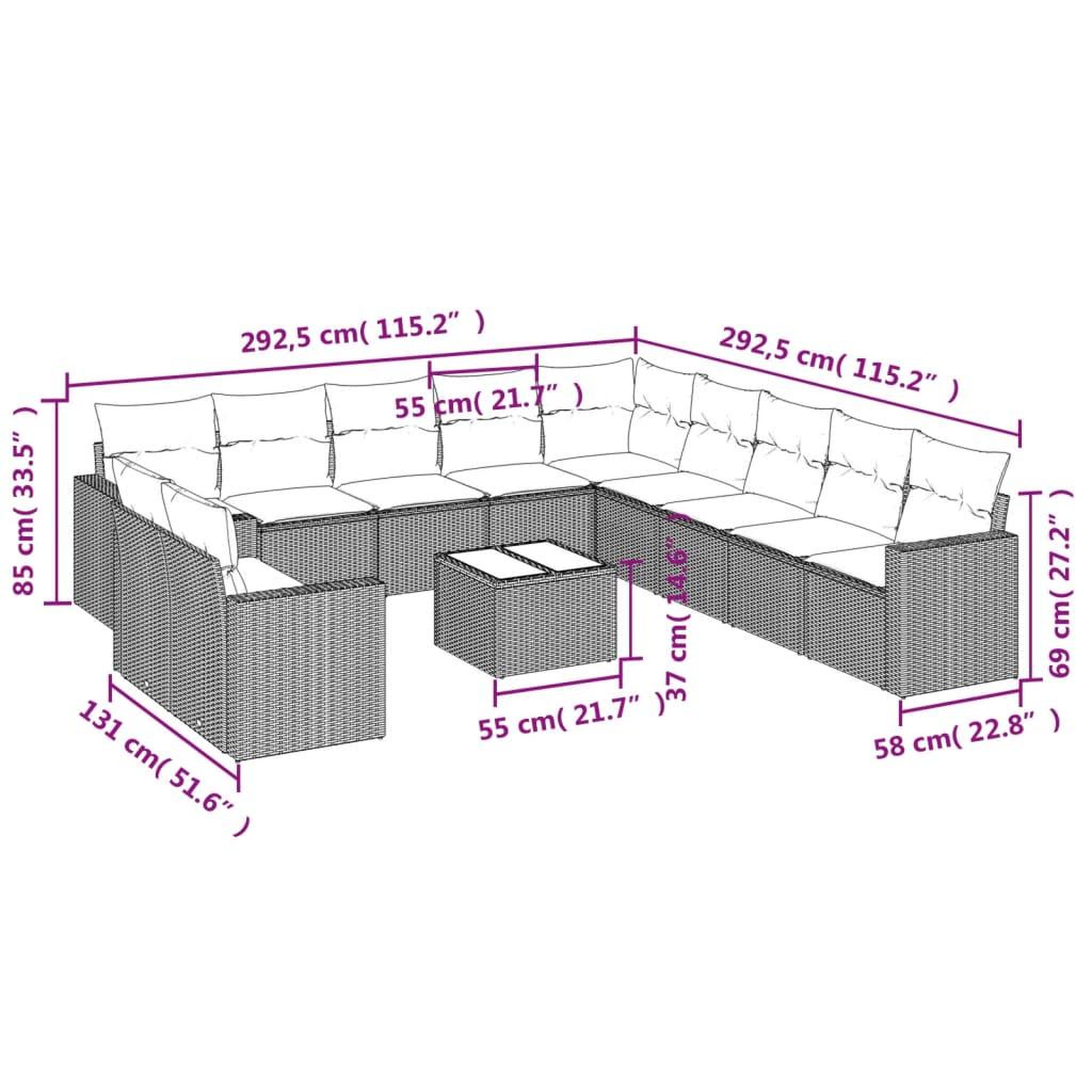 Voir la diapositive 3 : VIDAXL Salon de jardin avec coussins 12 pcs beige resine tressee