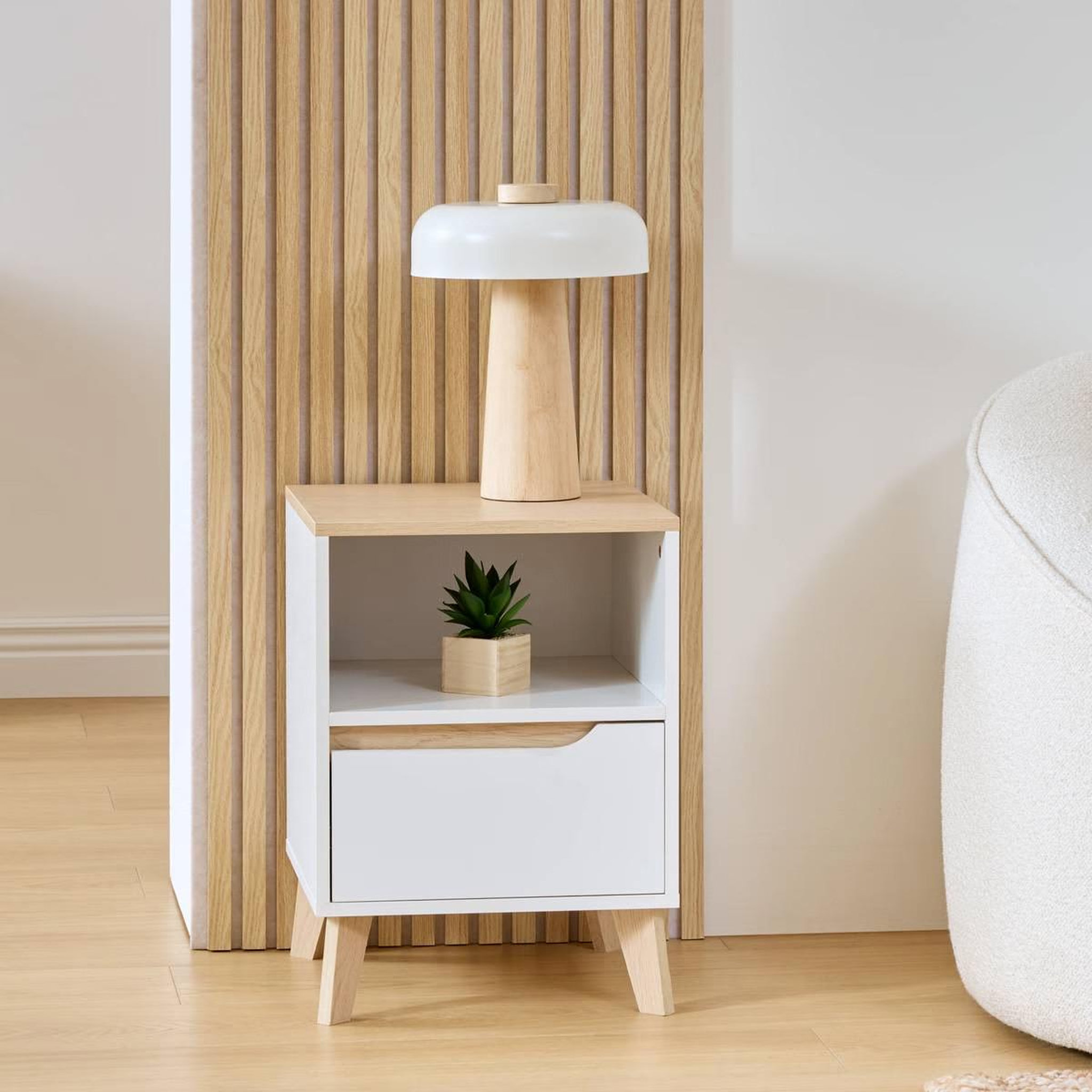 Voir la diapositive 3 : FIVE Table de Chevet Avec Tiroir  Luma  55cm Blanc