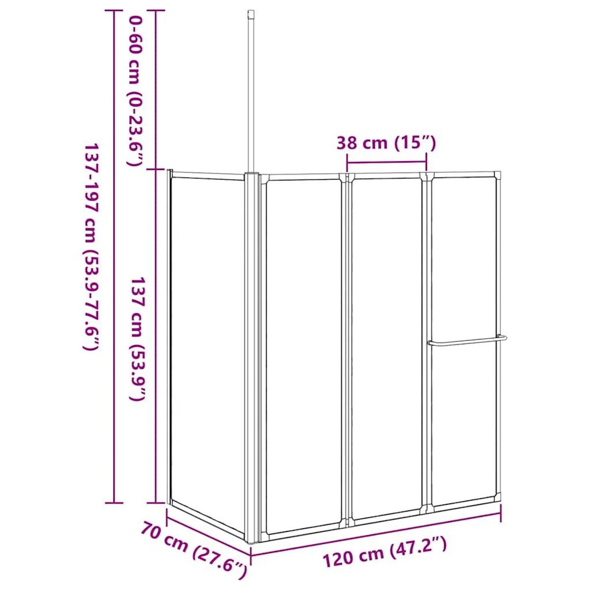 VIDAXL Pare baignoire en L 70x120x137 cm 4 panneaux pliables
