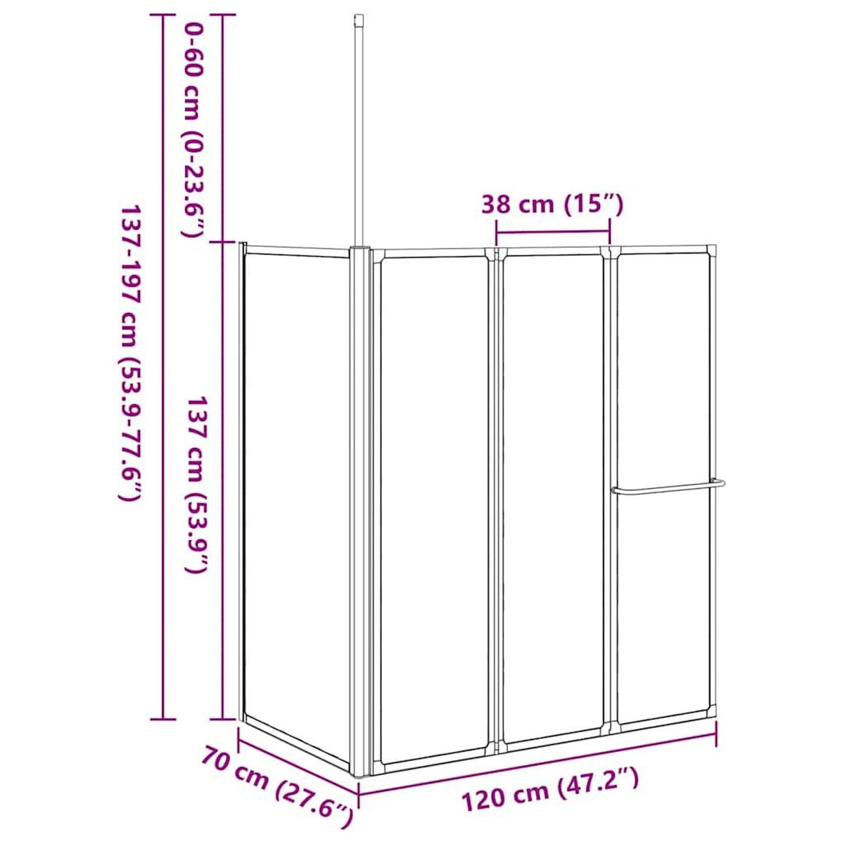 VIDAXL Pare baignoire en L 70x120x137 cm 4 panneaux pliables