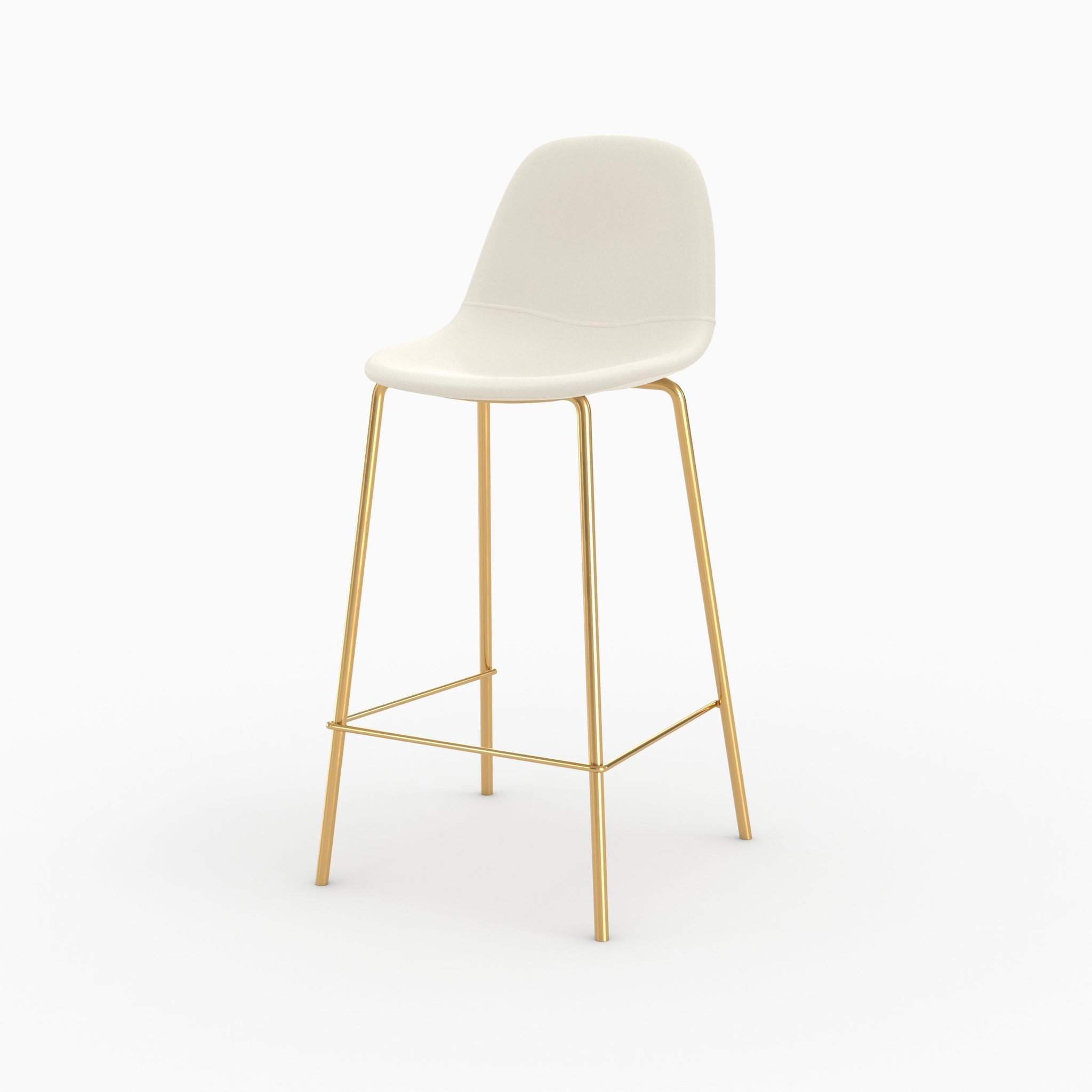 MAISON PAVANE Chaise pour îlot central en cuir synthétique blanc 65 cm, pieds dorés-henrik