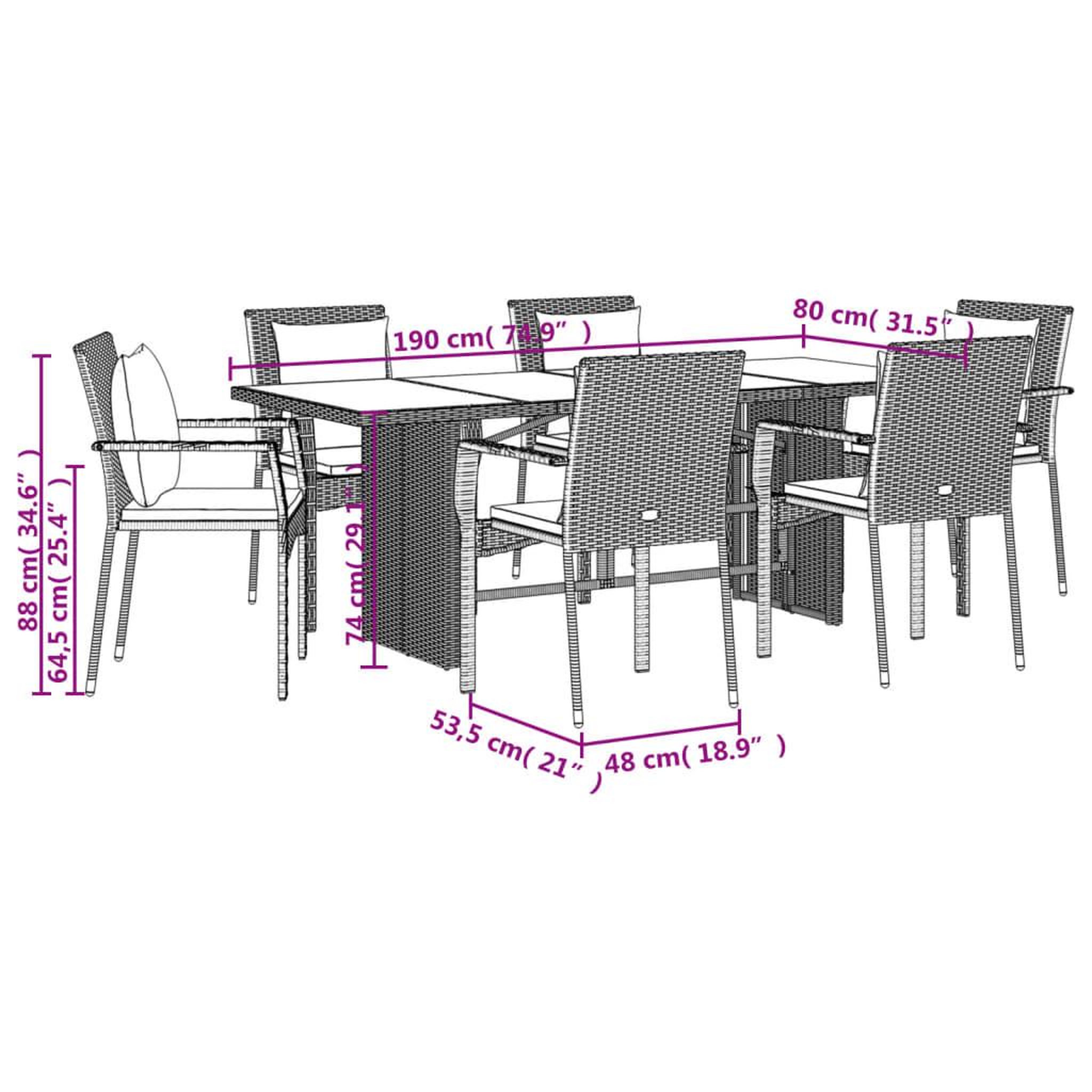 Voir la diapositive 6 : VIDAXL Ensemble a manger de jardin coussins 7pcs Noir Resine tressee
