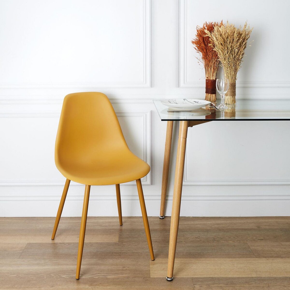 TOILINUX Lot de 6 Chaises style scandinave Mila avec pieds en métal - Jaune