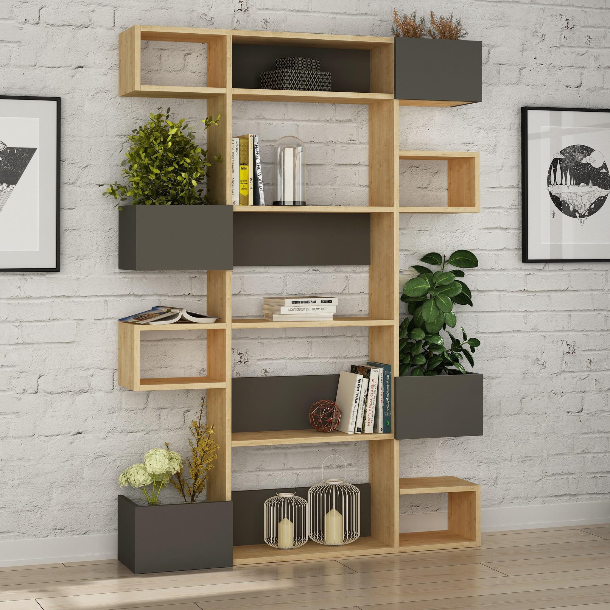 Voir la diapositive 2 : Habitat et Jardin Bibliothèque en bois  Niho  120 x 27 x 171 cm - Chêne