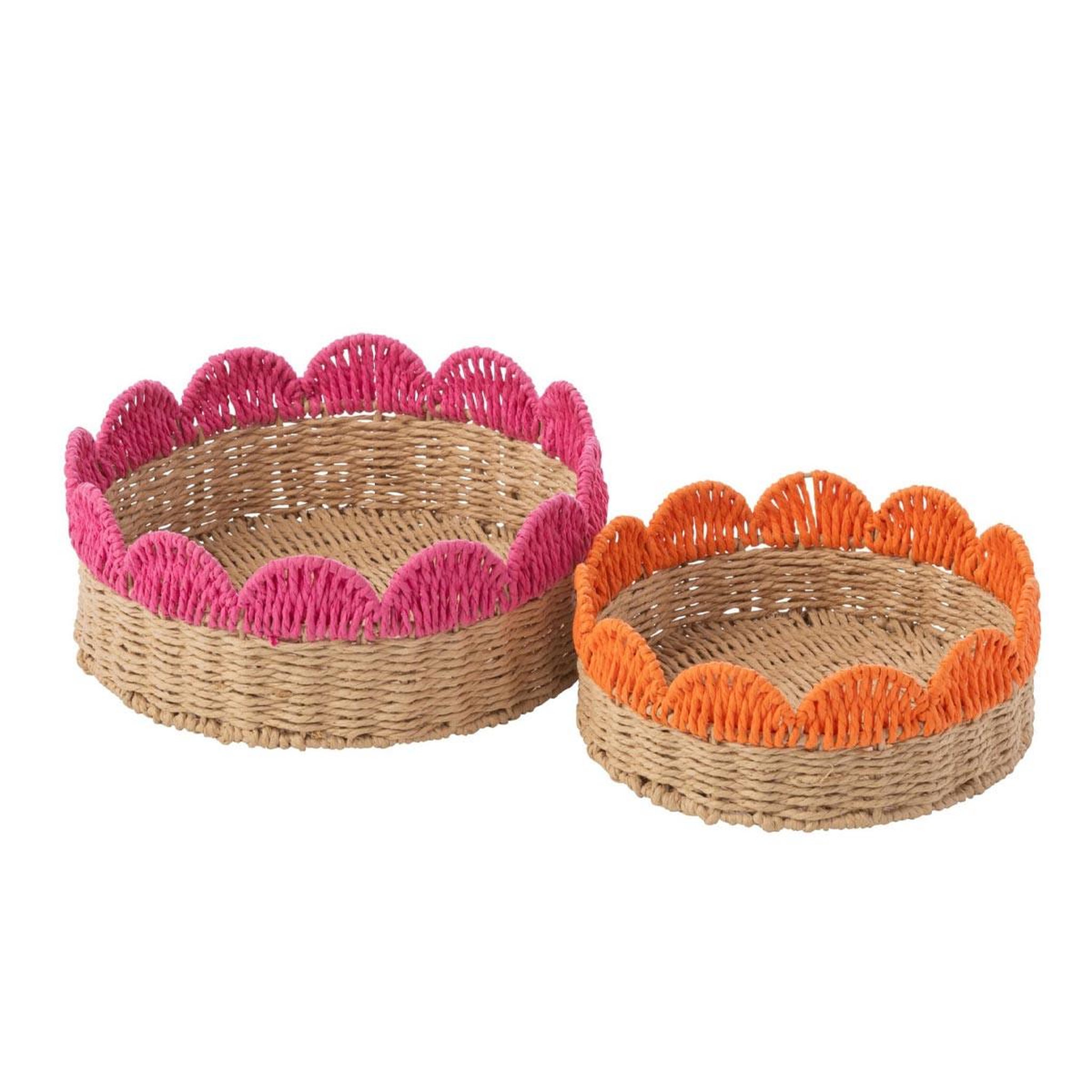 J-LINE Lot de 2 plateaux déco  feston  30cm naturel