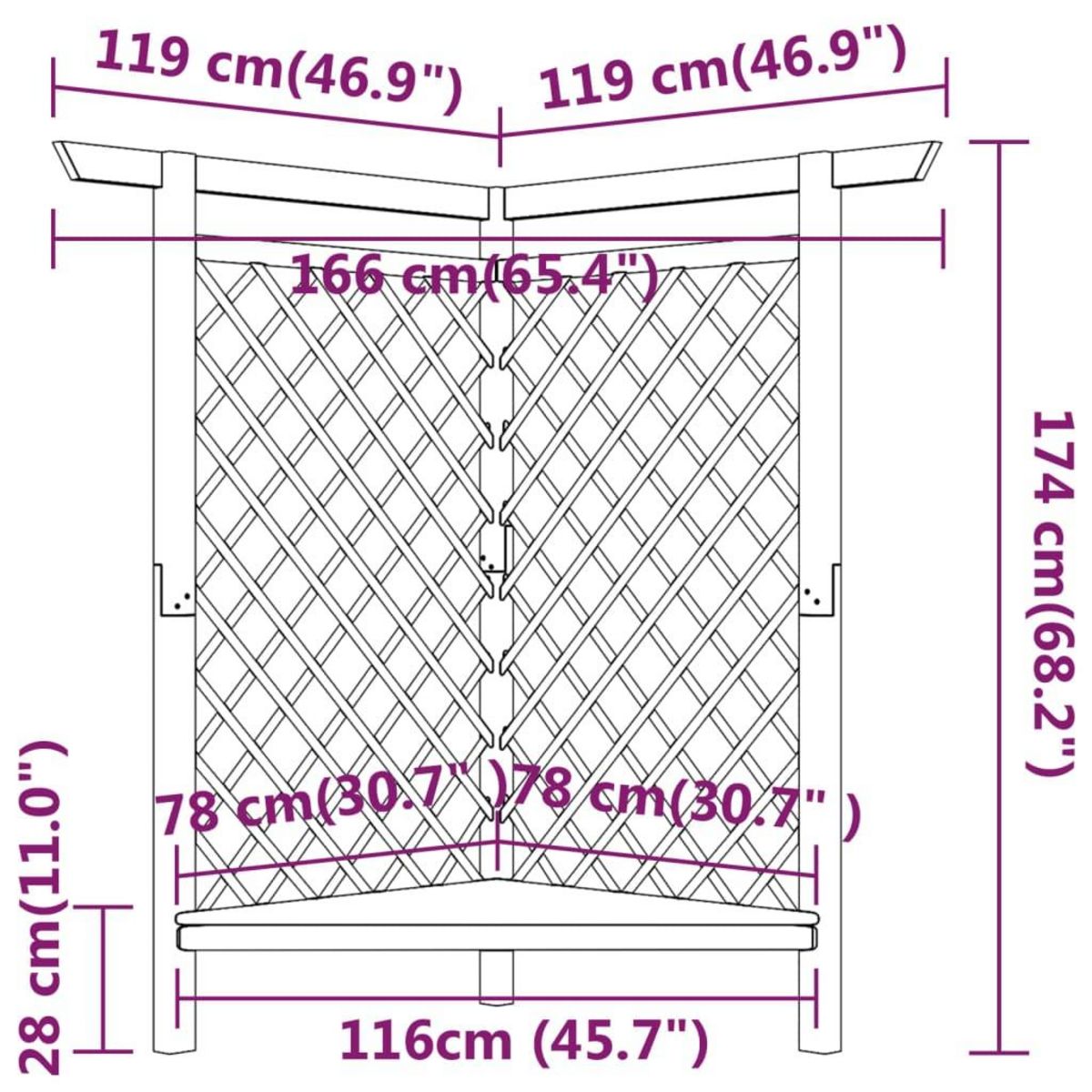 VIDAXL Pergola d'angle avec banc 166x81x174 cm Bois de pin impregne