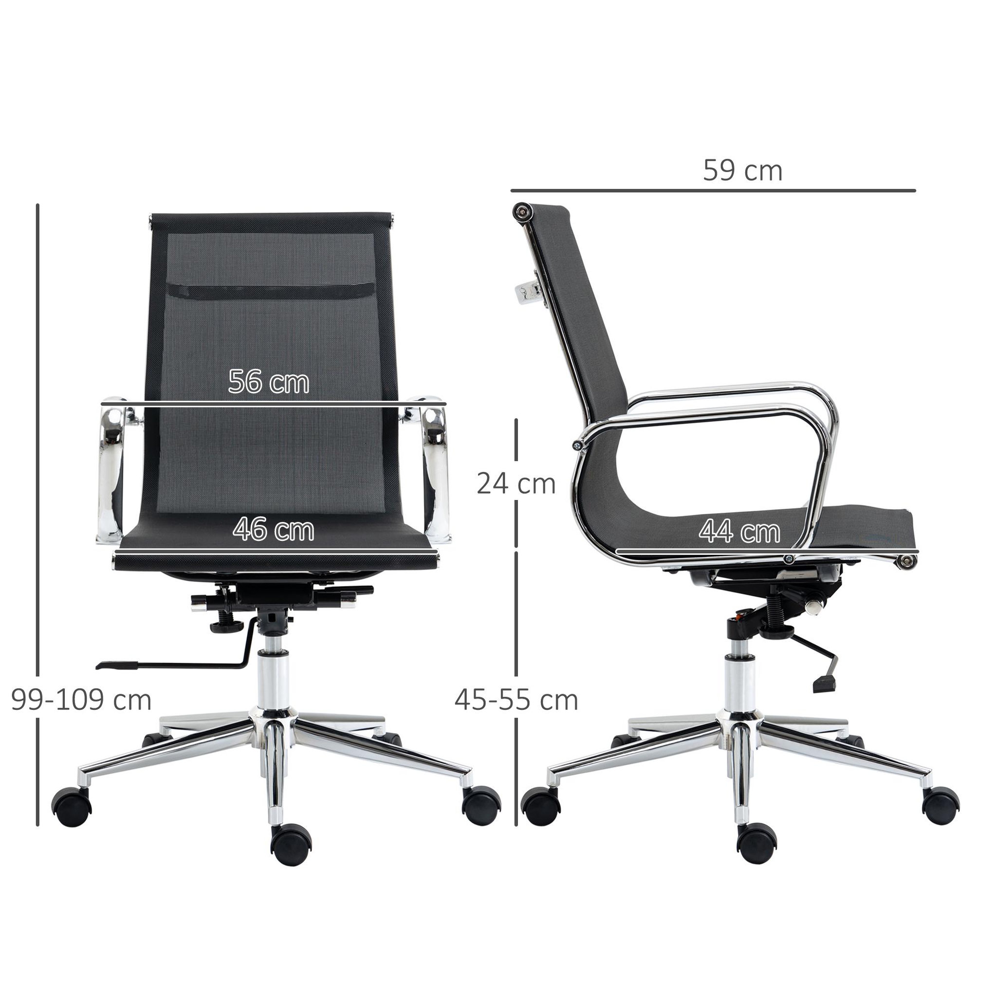 Voir la diapositive 3 : VINSETTO Vinsetto Fauteuil de bureau direction réglable pivotant 360° fonction bascule verrouillable piètement et accoudoirs chromés maille noir