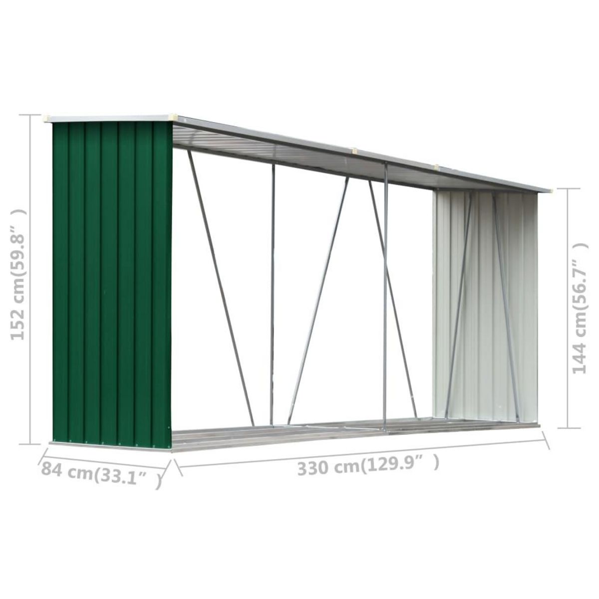 VIDAXL Abri de stockage de bois Acier galvanise 330x84x152 cm Vert