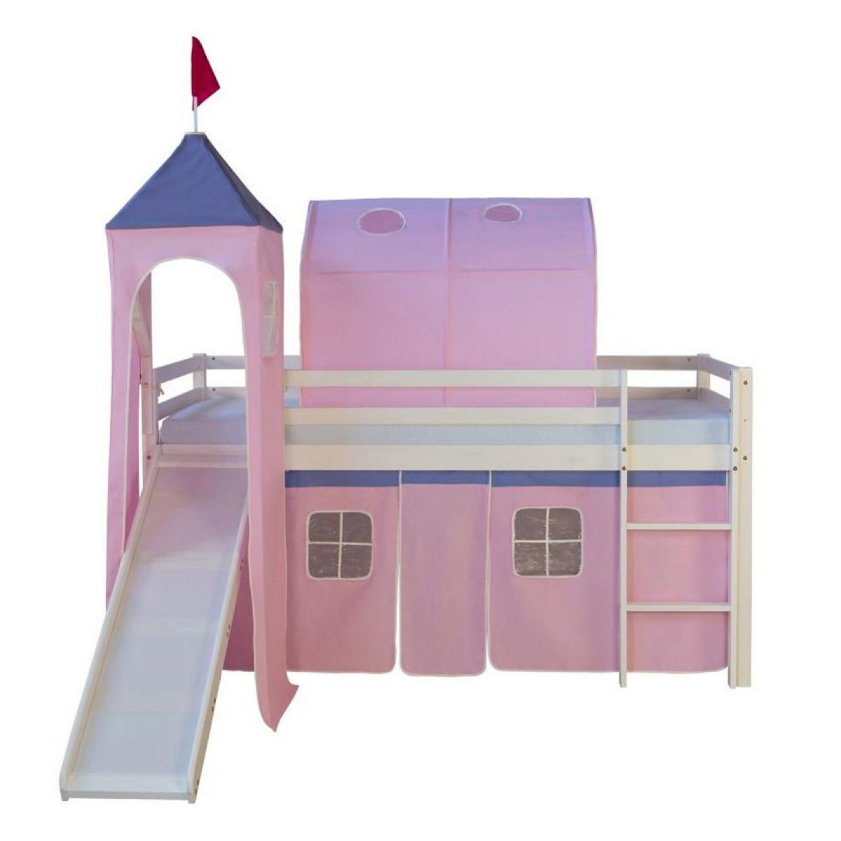 HomeStyle4U Lit rose mi-haut 90x200 cm avec tour toboggan matelas