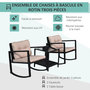 Voir la diapositive 6 : OUTSUNNY Ensemble de jardin 3 pièces style colonial 2 fauteuils à bascule avec coussins marron table basse étagère métal époxy résine tressée 4 fils noir