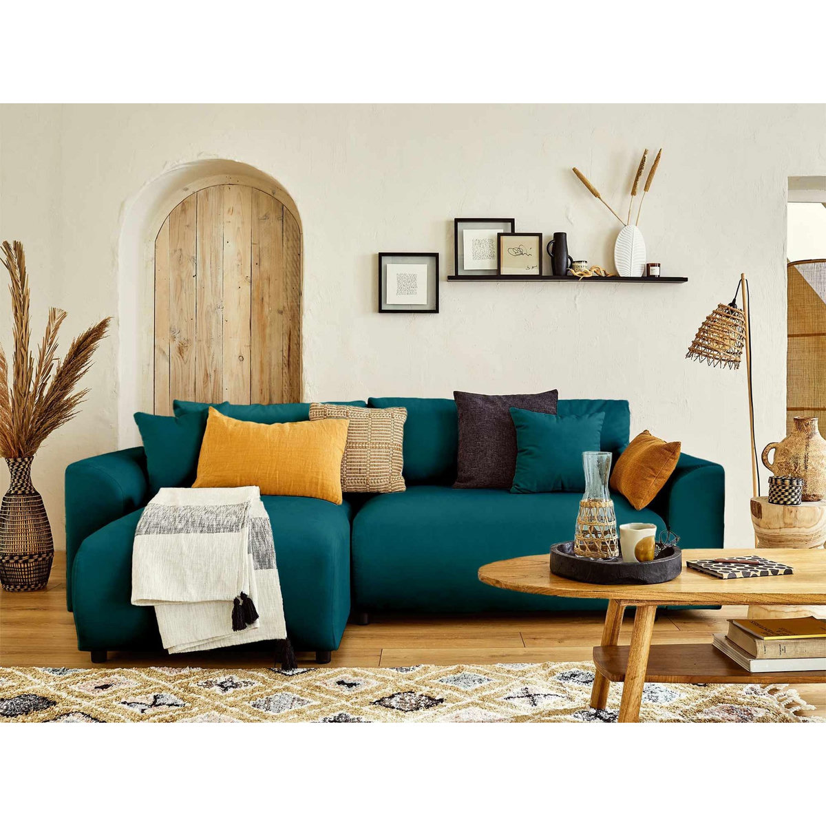 LISA DESIGN Camelia - canapé d'angle réversible - 4 places - convertible avec coffre et poches - en velours