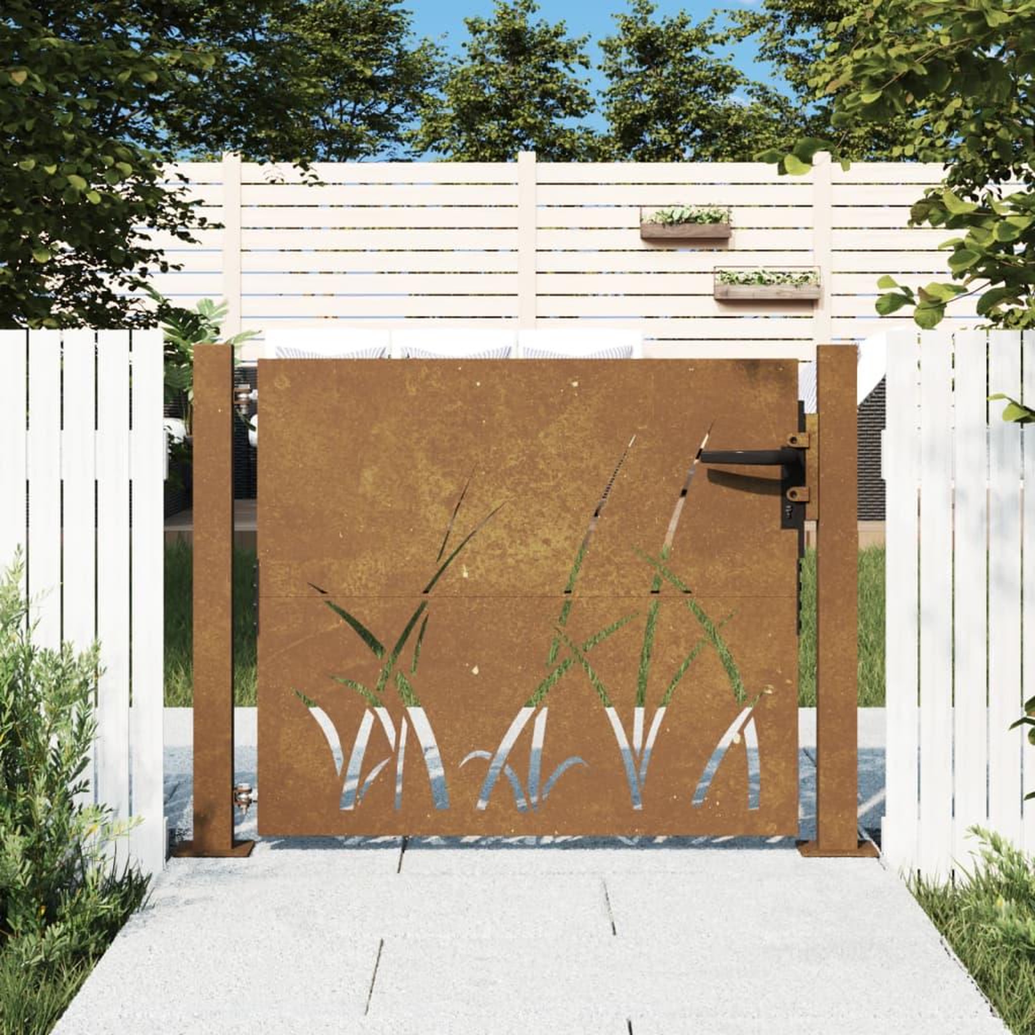 VIDAXL Portail de jardin 105x105 cm acier corten conception d'herbe