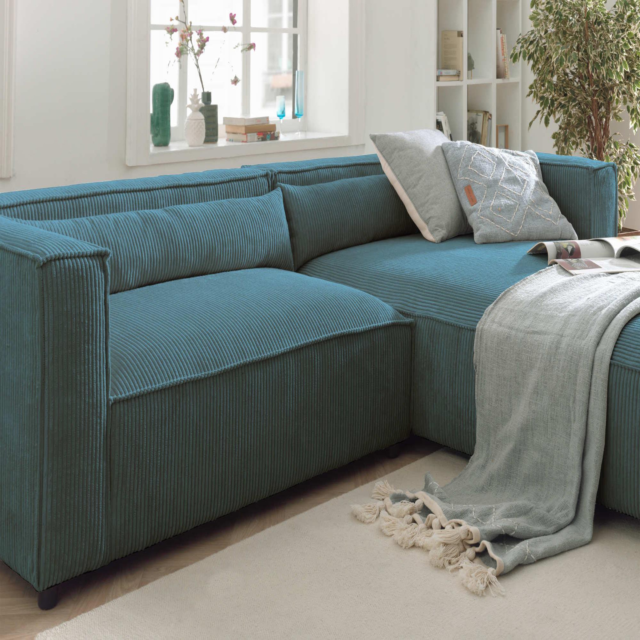 Voir la diapositive 4 : BEST MOBILIER Ela - canapé d'angle droit 4 places - en velours côtelé - style contemporain