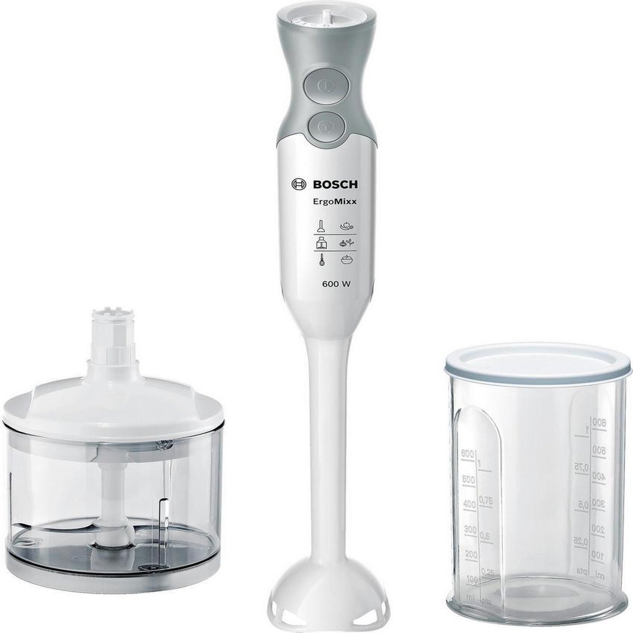 Voir la diapositive 6 : BOSCH Mixeur plongeant 600w + mini hachoir gris - msm66020