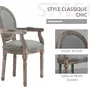 HOMCOM Chaise de salle à manger chaise de salon médaillon style Louis XVI bois massif patiné sculpté tissu lin gris