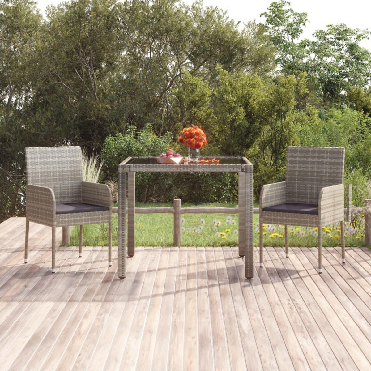 VIDAXL Table de jardin dessus en verre Gris 90x90x75 cm Resine tressee
