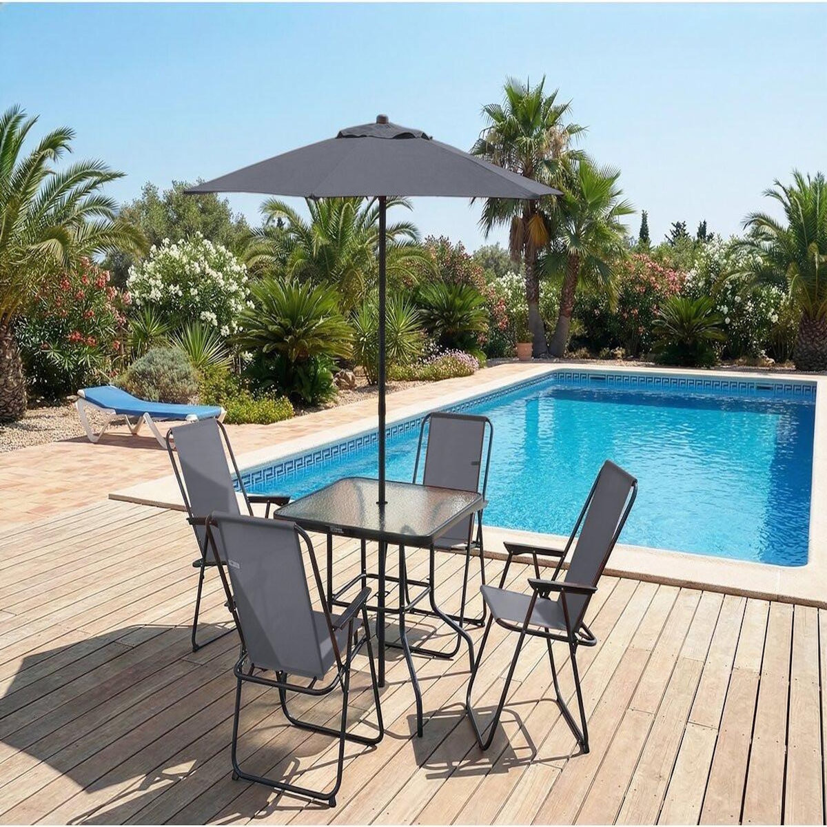 Habitat et Jardin Table et chaises de jardin avec parasol en métal  Convivia  - 4 places - Gris anthracite