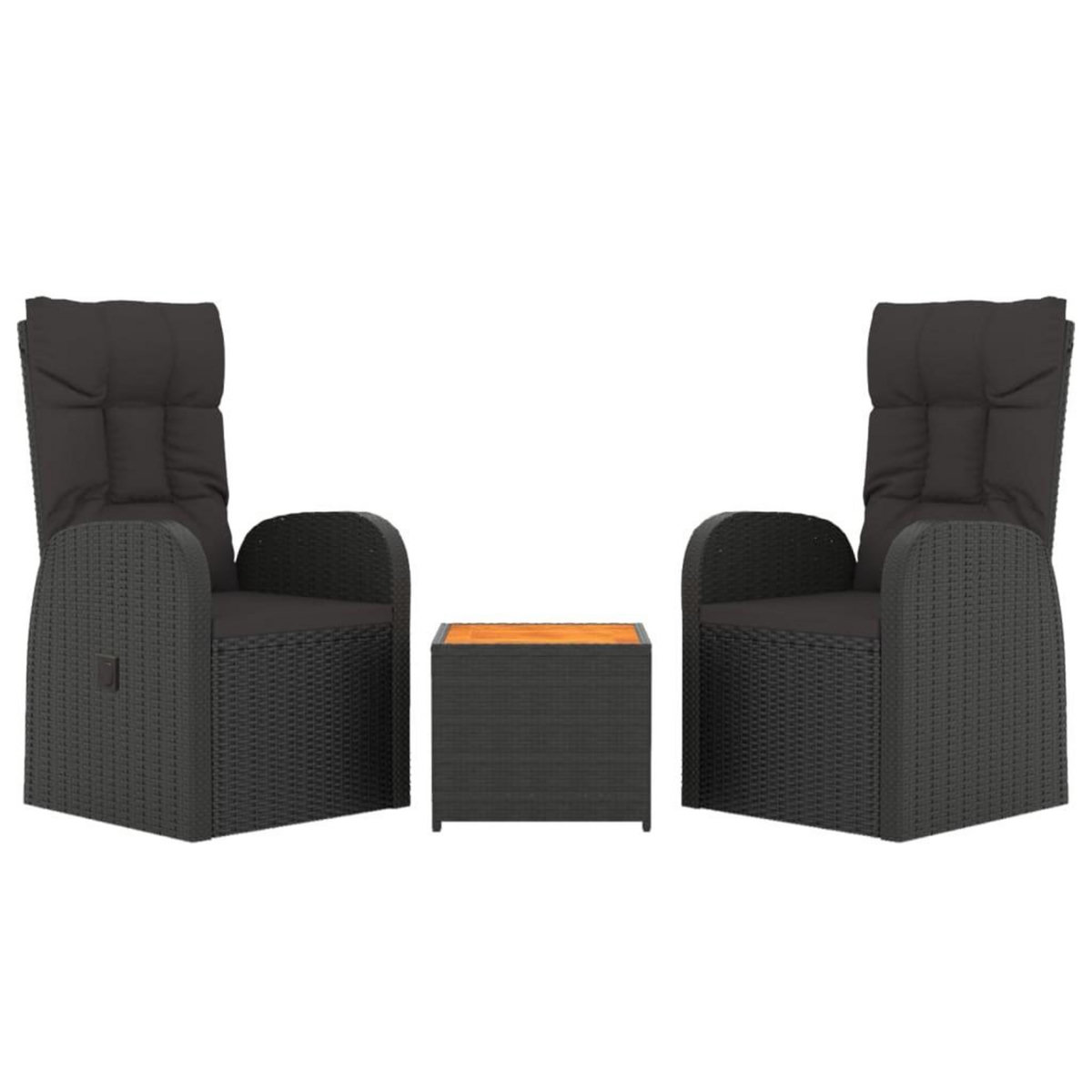 VIDAXL Ensemble de salon de jardin 3 pcs noir poly rotin et acacia