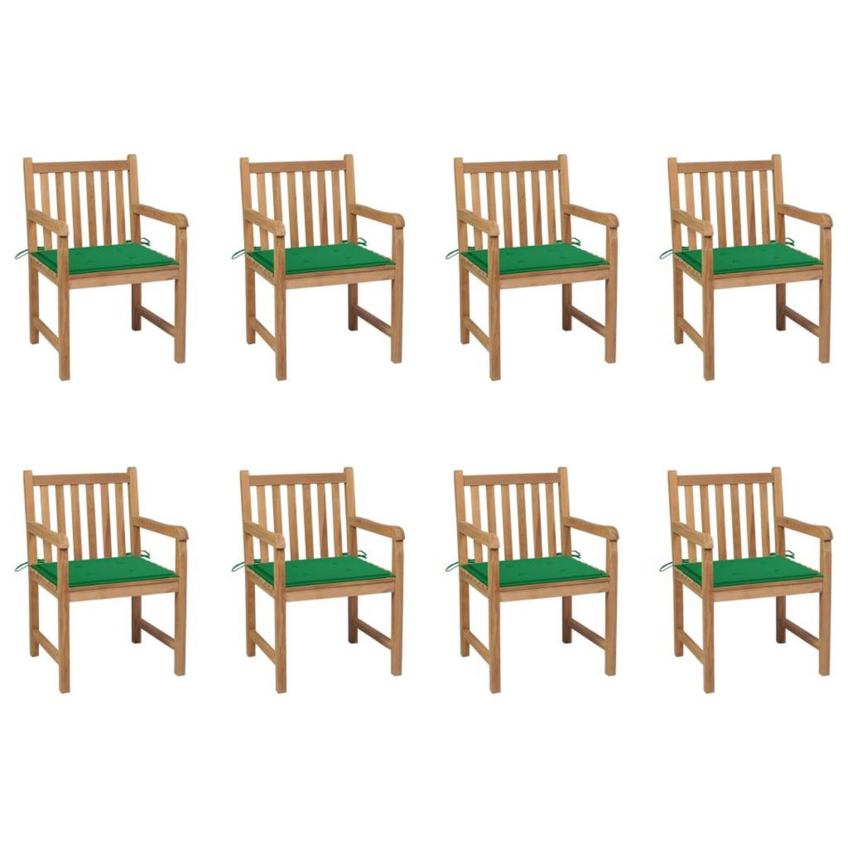 VIDAXL Chaises de jardin lot de 8 avec coussins vert Bois teck massif