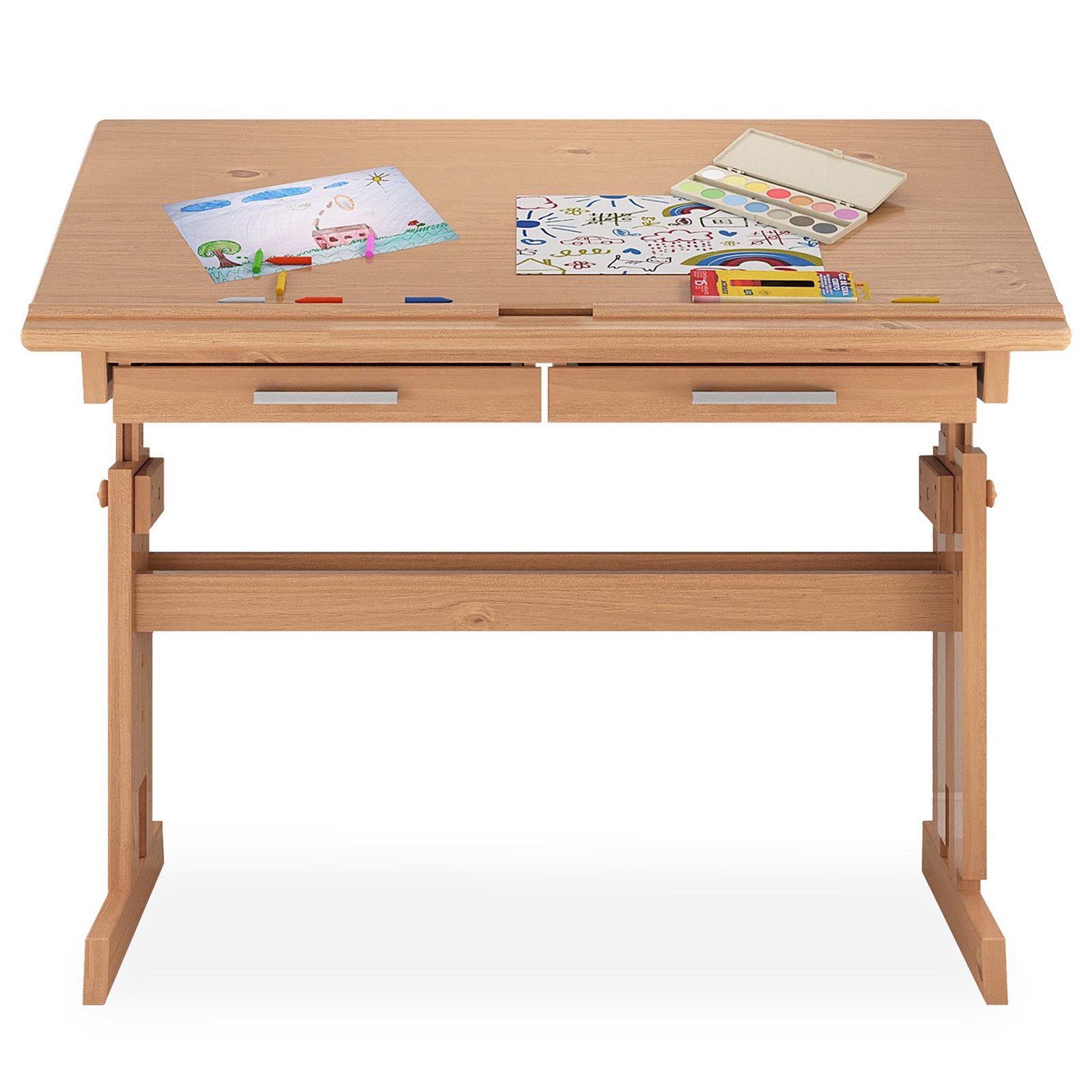 Voir la diapositive 1 : IDIMEX Bureau enfant OLIVIA, en pin massif, réglable en hauteur et plateau inclinable
