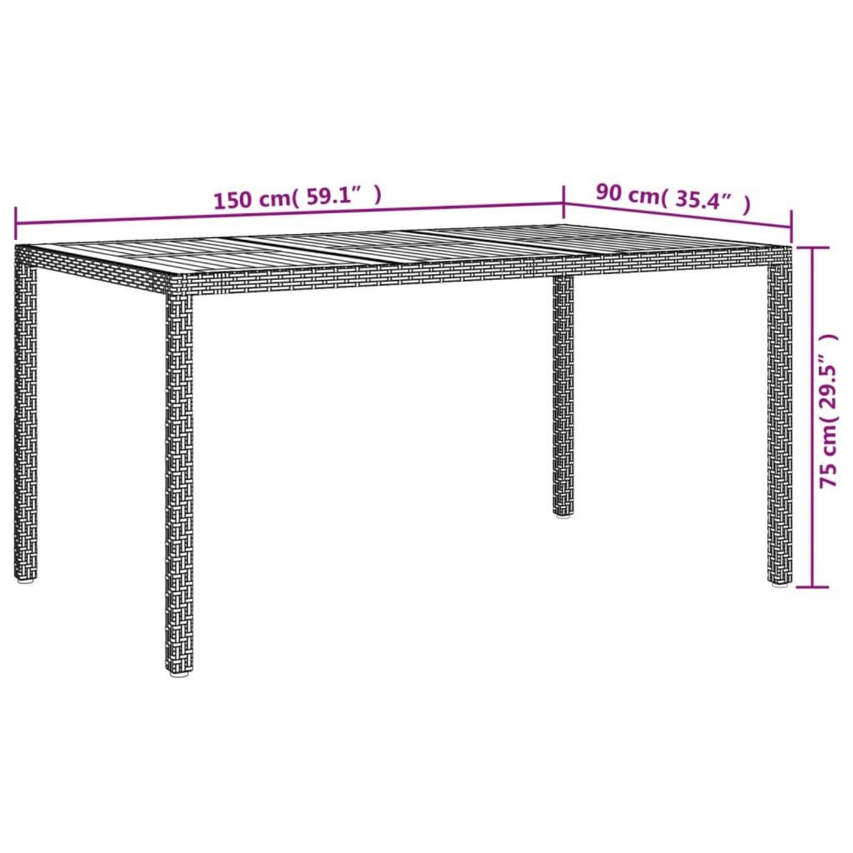 VIDAXL Table de jardin 150x90x75 cm Resine tressee bois d'acacia Gris