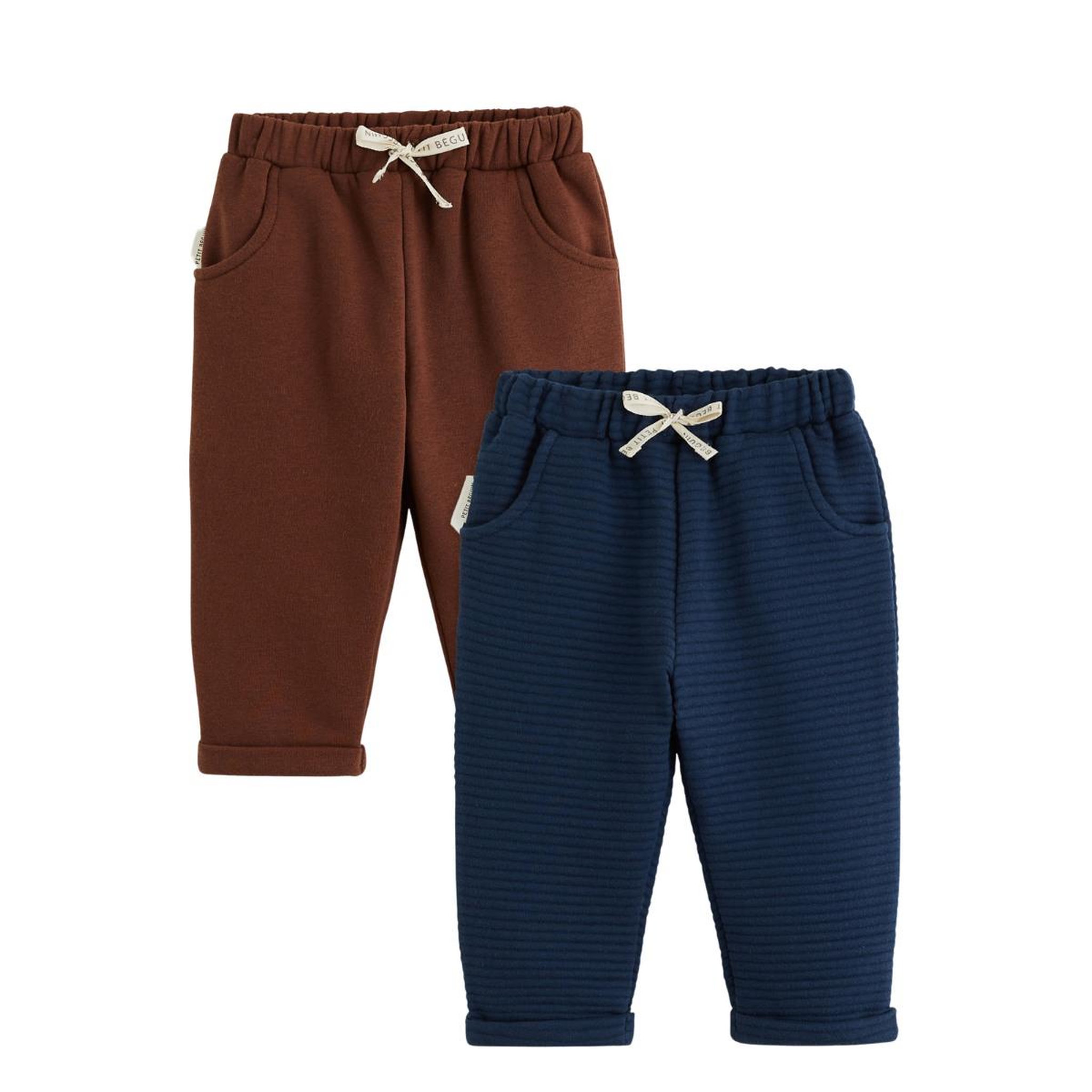 PETIT BEGUIN Lot de 2 pantalons bébé mathéo. Coloris disponibles : Bleu