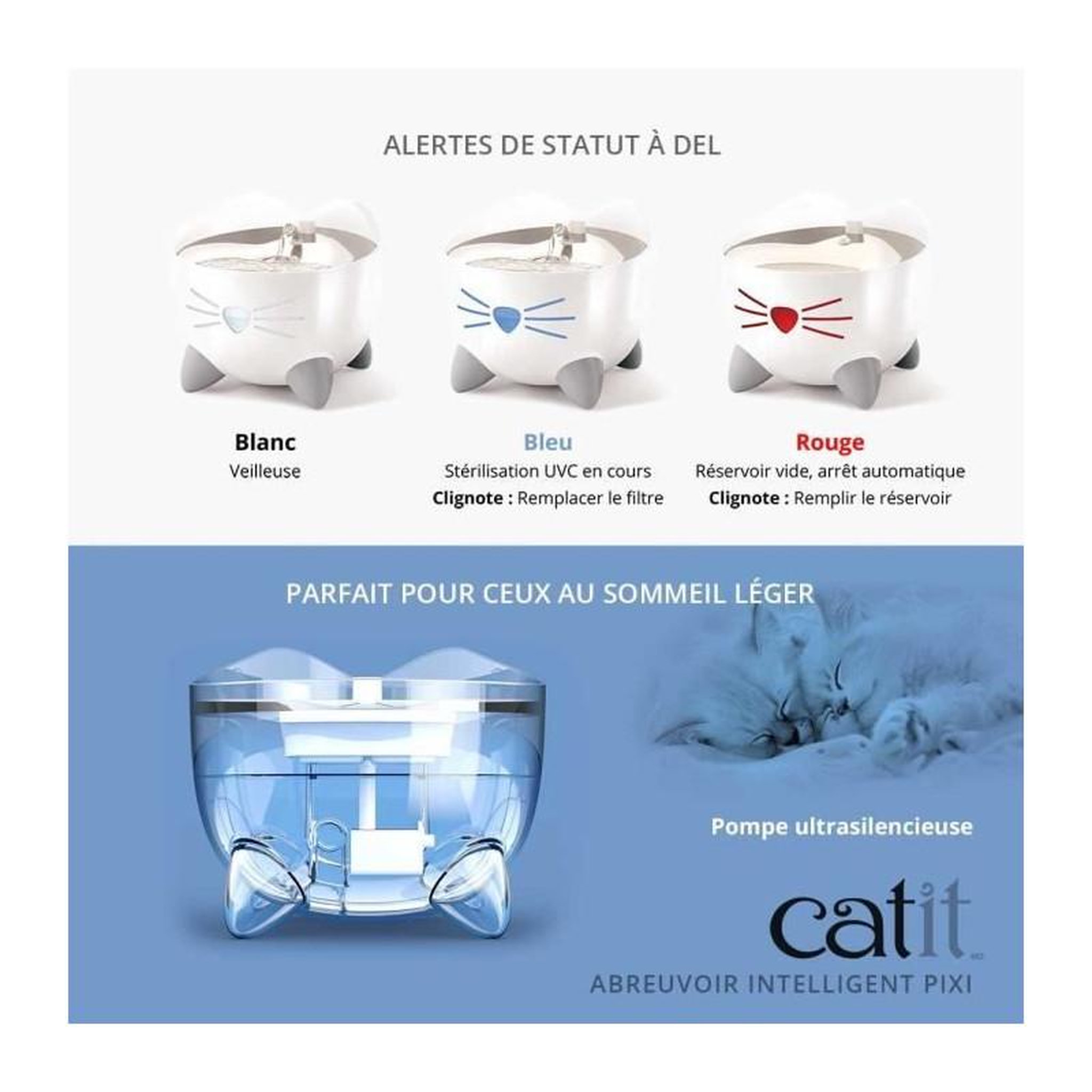 Voir la diapositive 5 : Cat'it CAT IT Fontaine a eau connectée pour chat - 2L (Acier inox, stérilisation UVC et application)