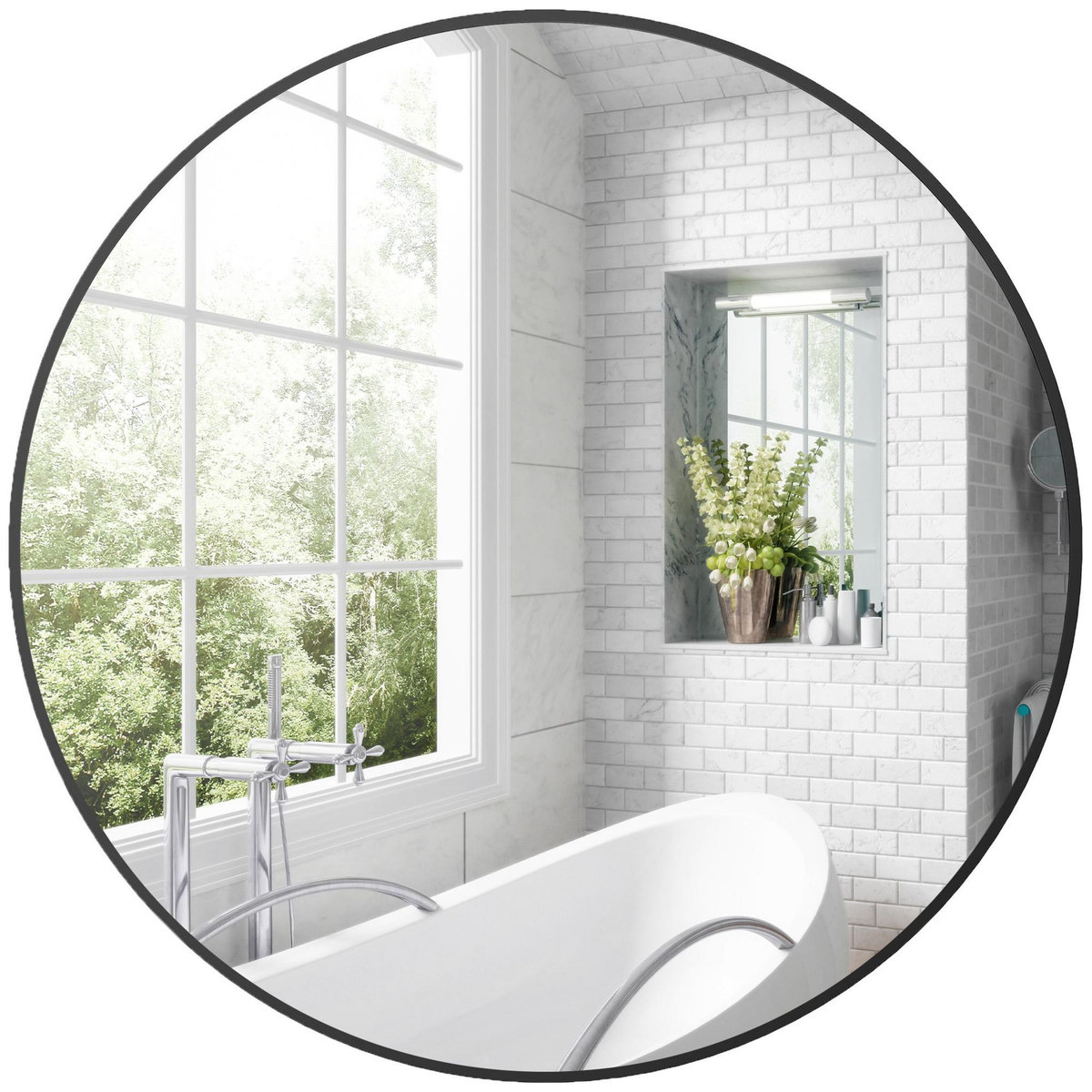 HOMCOM Miroir mural rond dia. 70 cm cadre métal noir