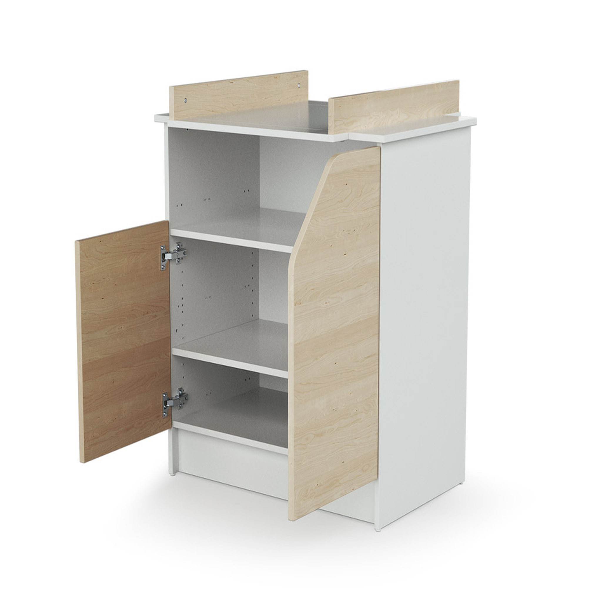 Voir la diapositive 2 : Commode à langer 2 portes CARNAVAL Blanc et décor bouleau