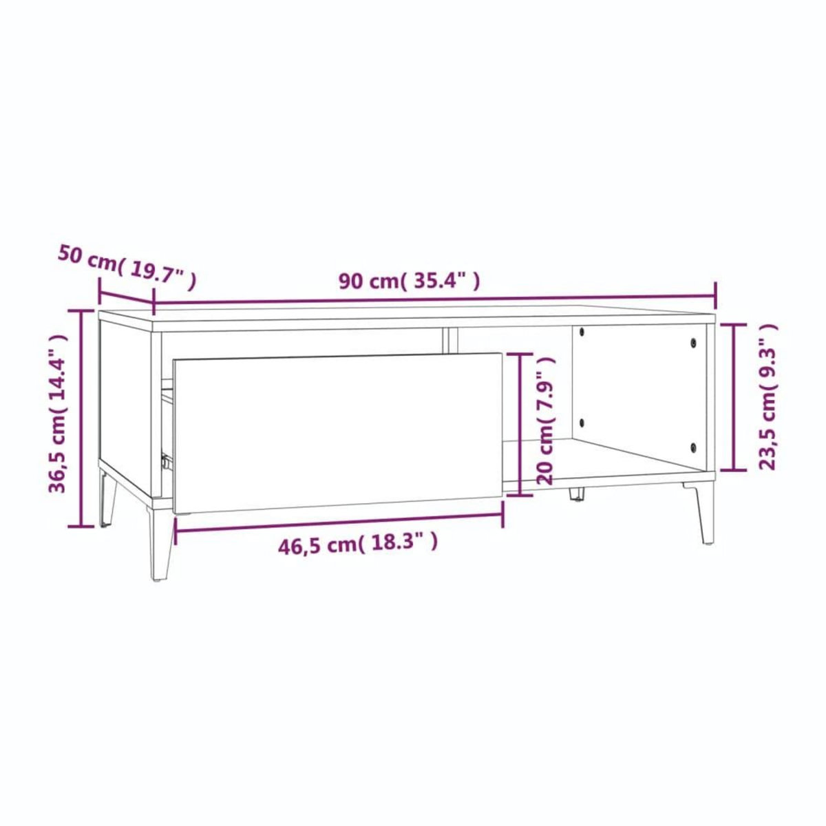 VIDAXL Table basse Noir 90x50x36,5 cm Bois d'ingenierie