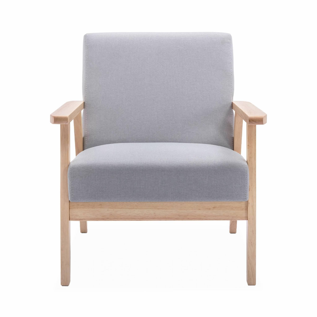 SWEEEK Fauteuil scandinave en bois et tissu gris clair. Isak. L 64 x P 69.5 x H 73cm