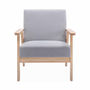 Voir la diapositive 3 : SWEEEK Fauteuil scandinave en bois et tissu gris clair. Isak. L 64 x P 69.5 x H 73cm