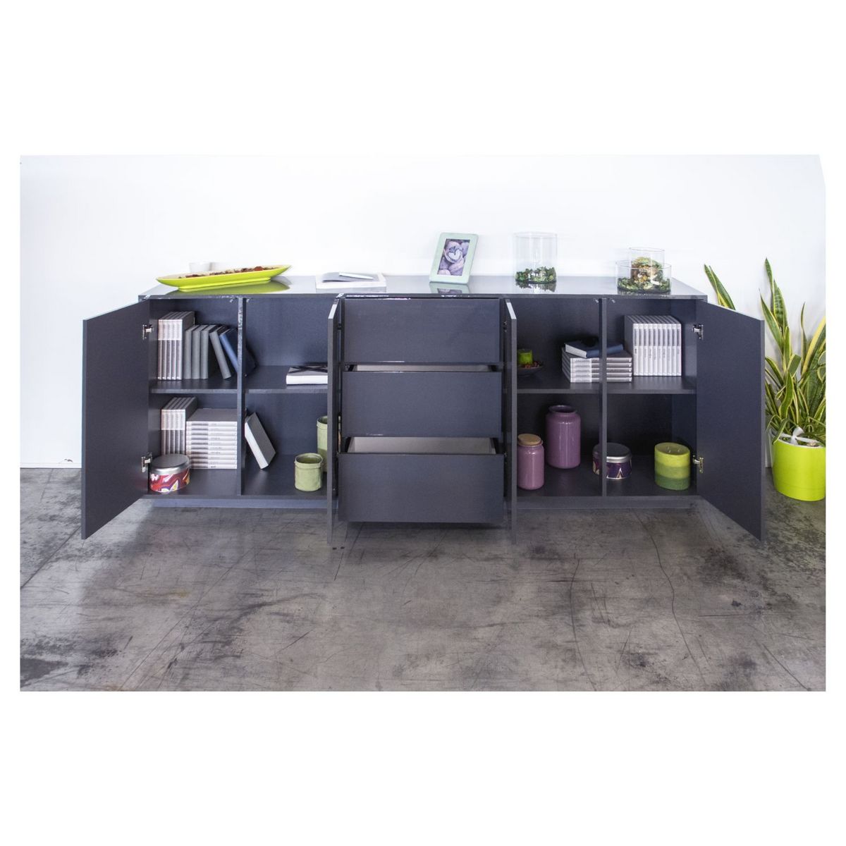 Buffet moderne 4 portes 3 tiroirs 220 cm LUCERA