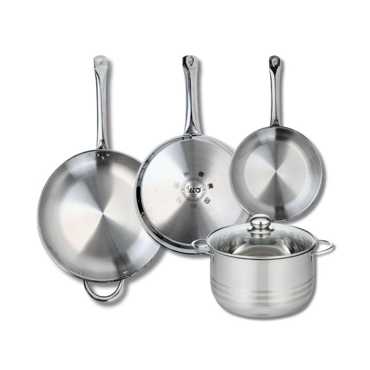 ELO Ensemble de 3 Poêles de cuisson 24, 28 et 32 cm et 1 faitout 24 cm Elo Profi Brillant