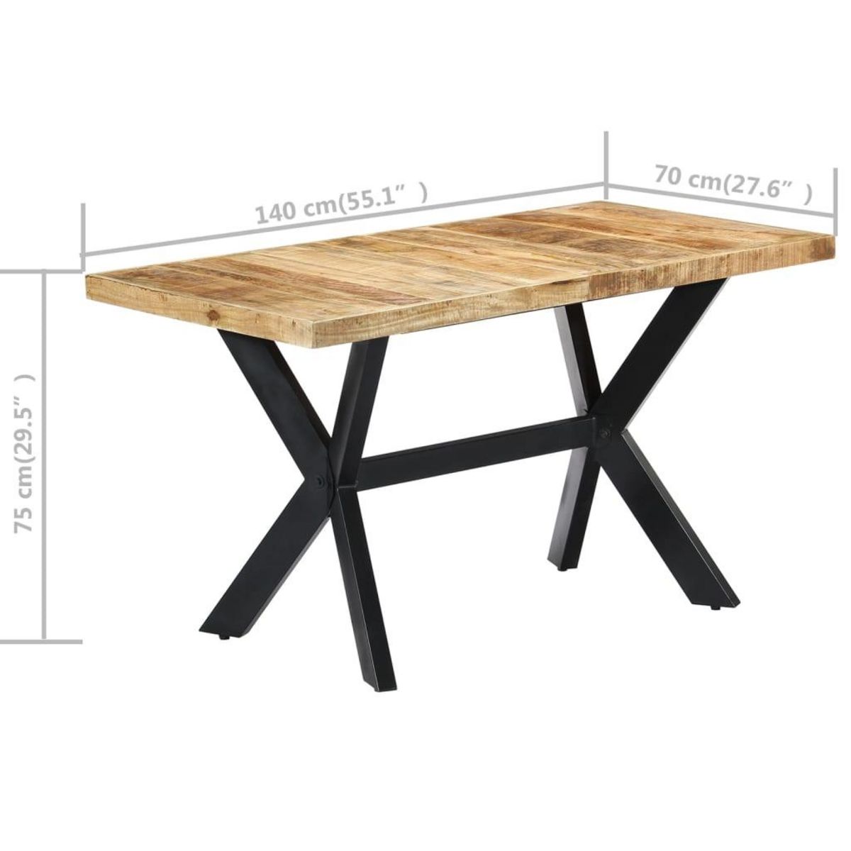 VIDAXL Table a manger 140x70x75 cm Bois de manguier massif brut