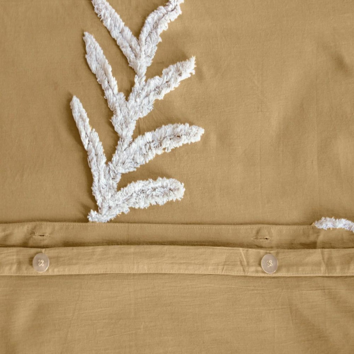 COTE DECO Housse de couette 260x240 FEUILLU + 2 taies 100% coton lavé 52 fils