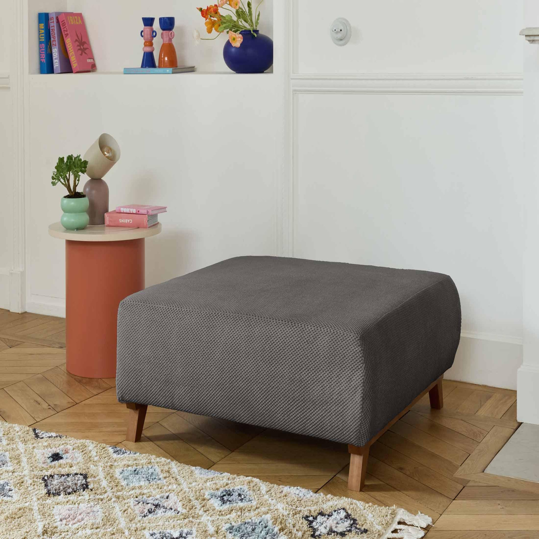 Voir la diapositive 5 : BEST MOBILIER Cristal - pouf modulable - 95 cm - en velours texturé