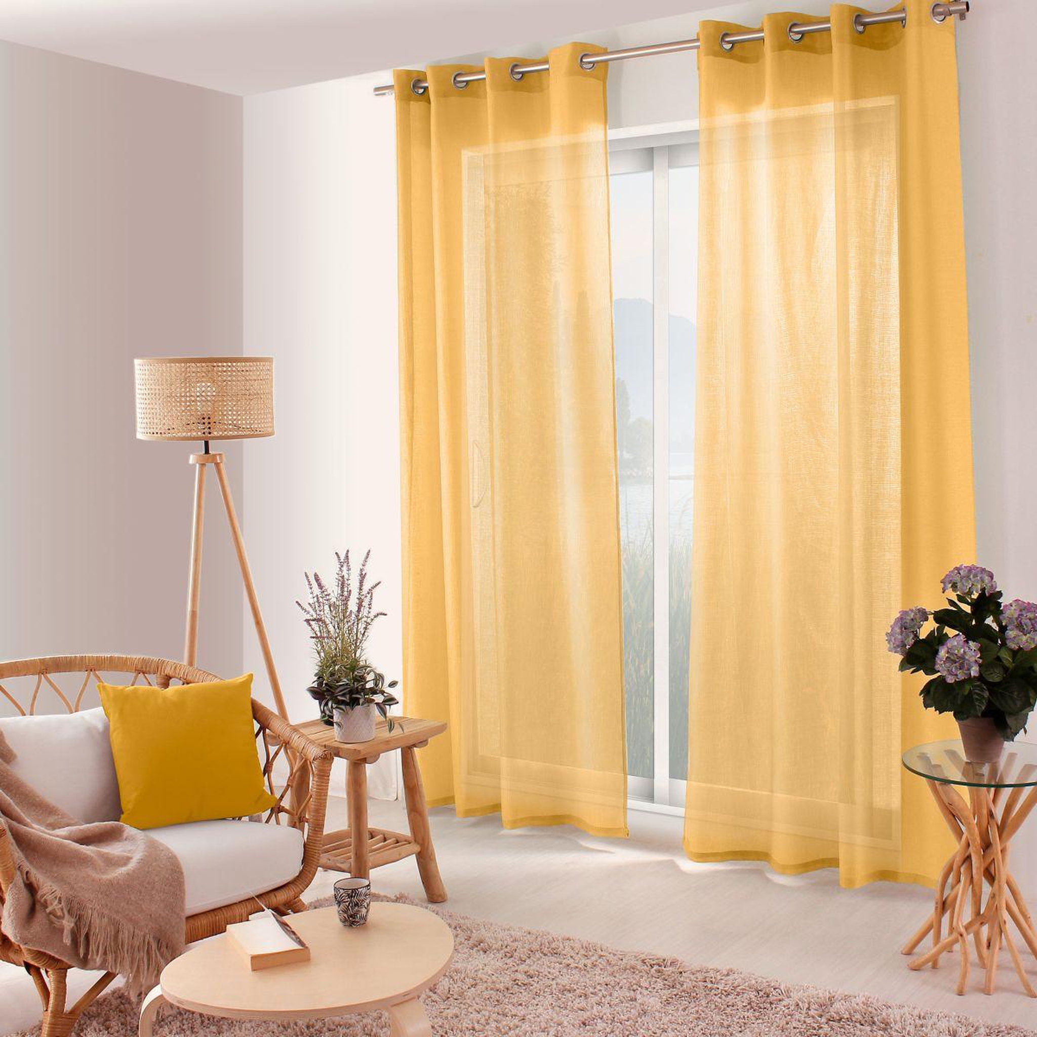 ENJOY HOME Rideau voilage à œillets uni  jelly  140x240cm moutarde