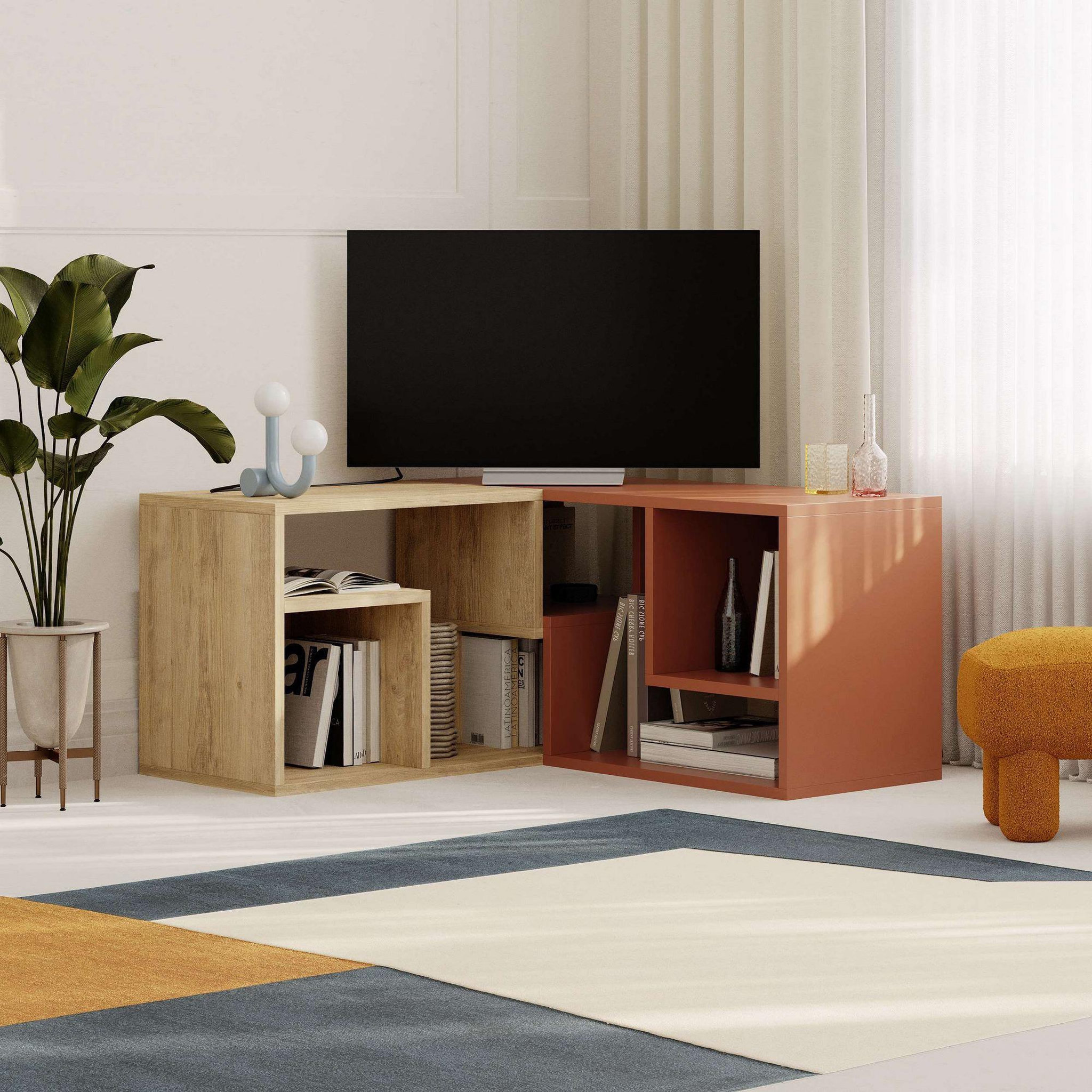 Voir la diapositive 3 : Habitat et Jardin Meuble tv modulable en bois  glis  - 145 x 35 x 44 cm - terracotta
